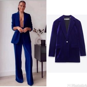 Zara ink blue velvet suit